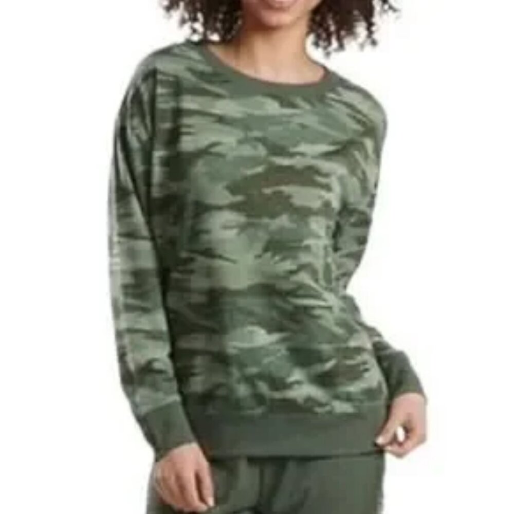 Splendid Sz M Green Camo Camouflage Long Sleeve Pullover Crewneck Sweatshirt